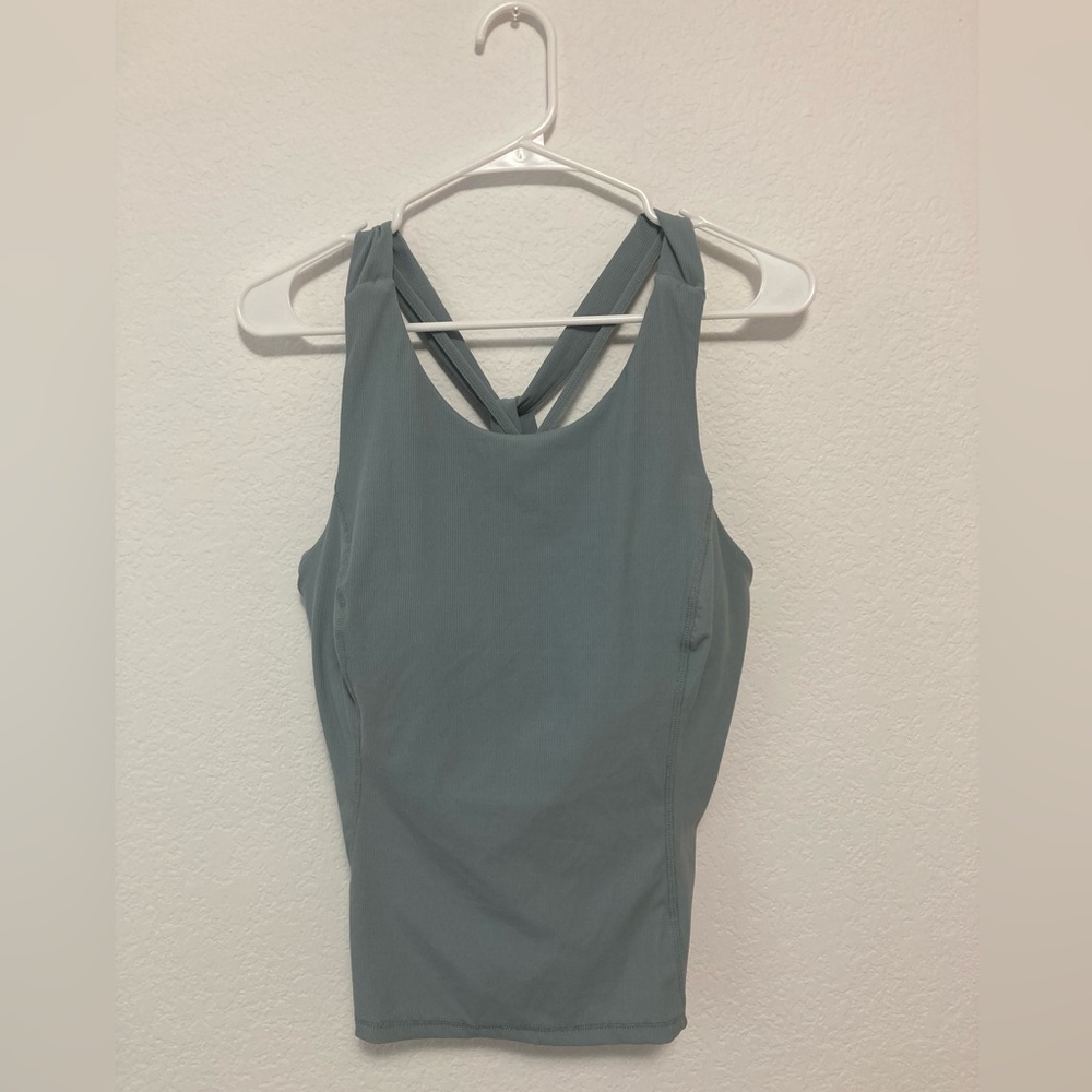Sweaty Betty Super Soft Ribbed Yoga Tank Top Cool Blue Cross Back Women’s Large